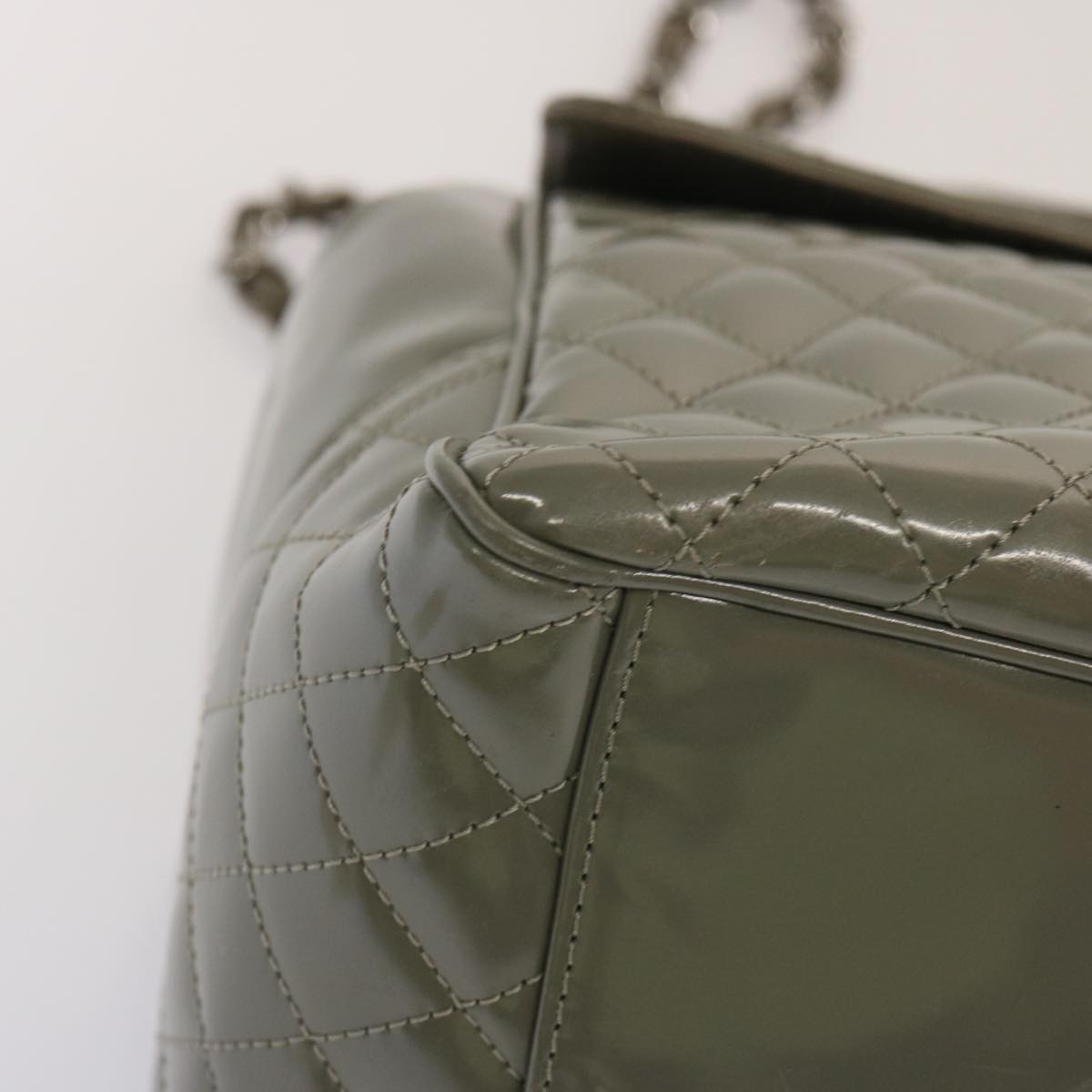 Top Quality Chanel Matelasse Turn Lock Hand Bag Enamel 2way Gray CC Auth ep4178