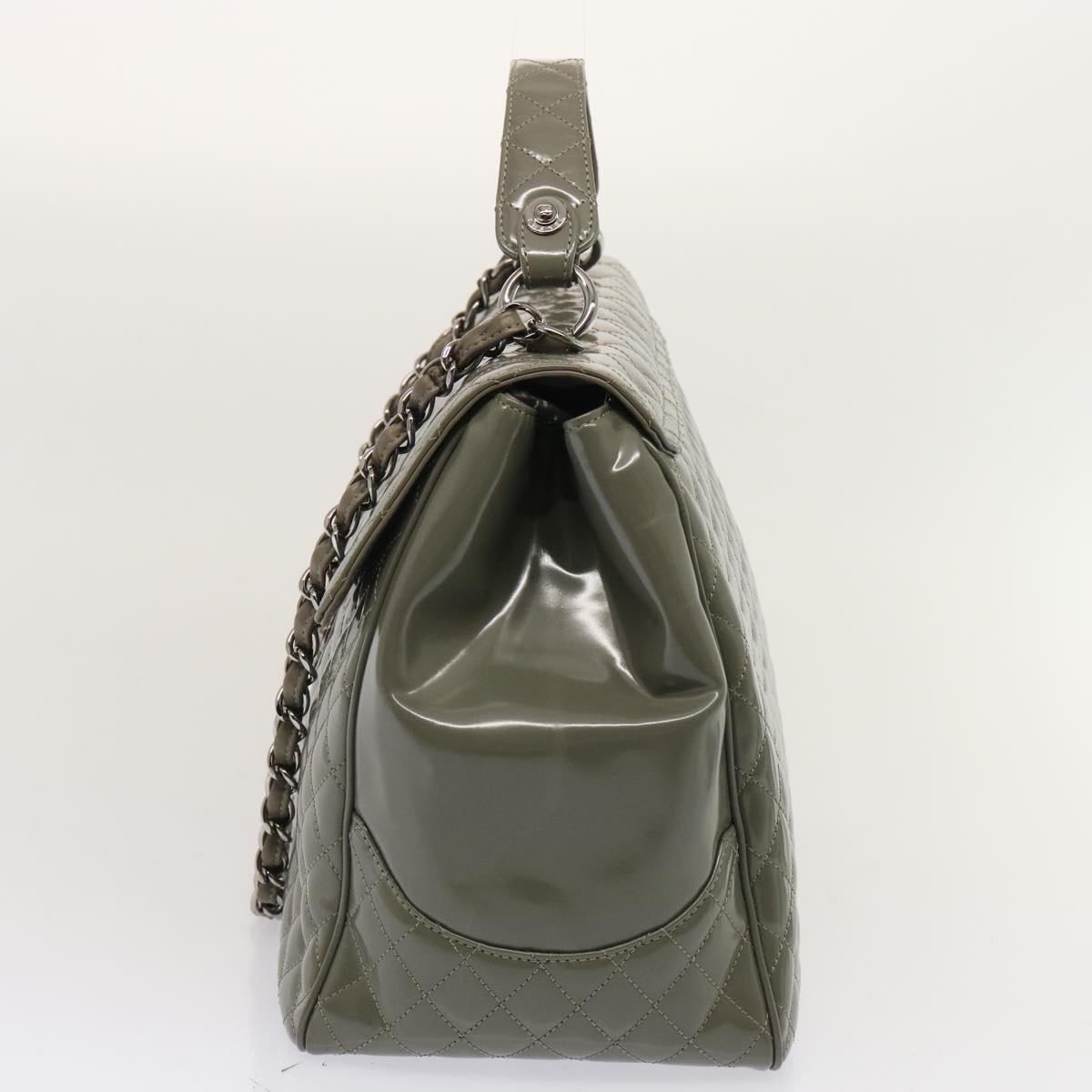 CHANEL Matelasse Turn Lock Hand Bag Enamel 2way Gray CC Auth ep4178
