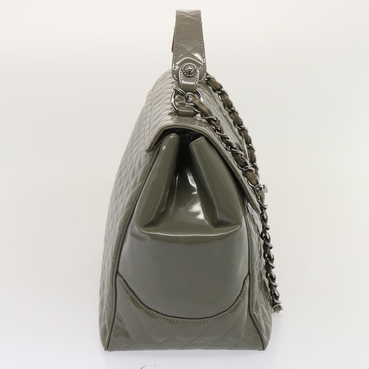 CHANEL Matelasse Turn Lock Hand Bag Enamel 2way Gray CC Auth ep4178