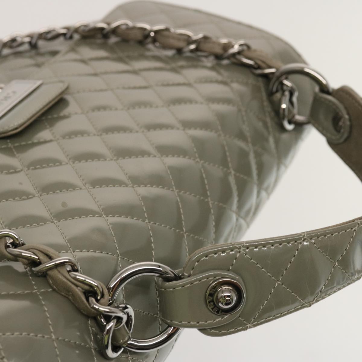 Top Quality Chanel Matelasse Turn Lock Hand Bag Enamel 2way Gray CC Auth ep4178