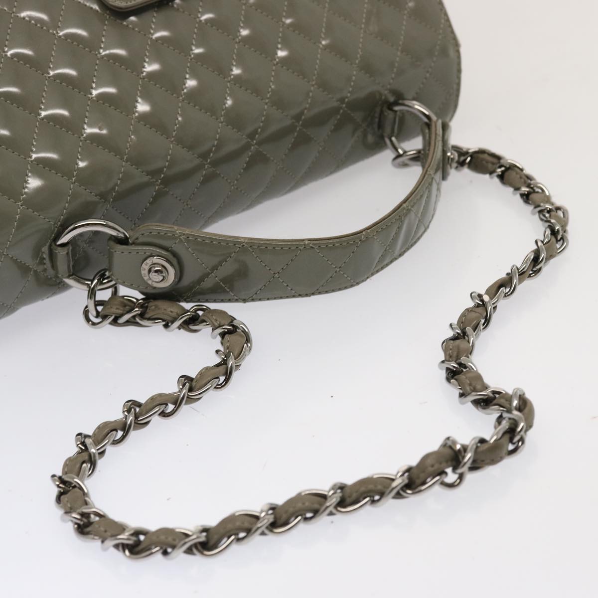 Top Quality Chanel Matelasse Turn Lock Hand Bag Enamel 2way Gray CC Auth ep4178