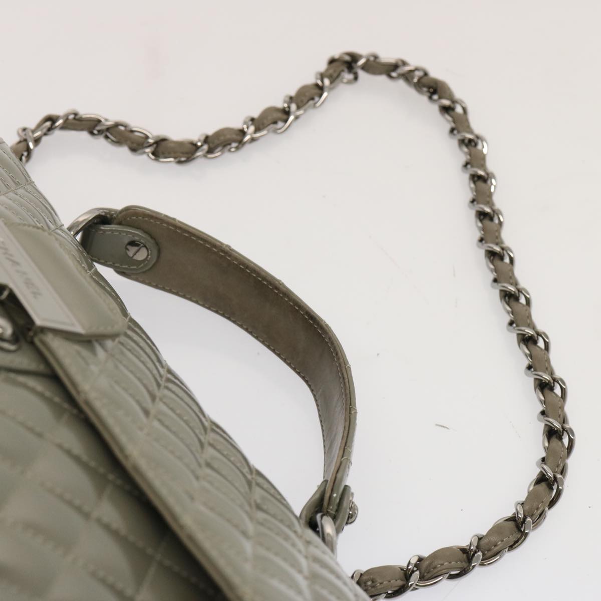Top Quality Chanel Matelasse Turn Lock Hand Bag Enamel 2way Gray CC Auth ep4178