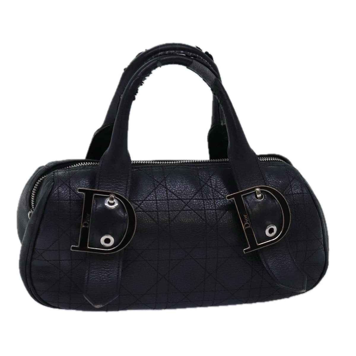 CHRISTIAN DIOR Lady Dior Canage Hand Bag Lamb Skin Black Auth ep4484
