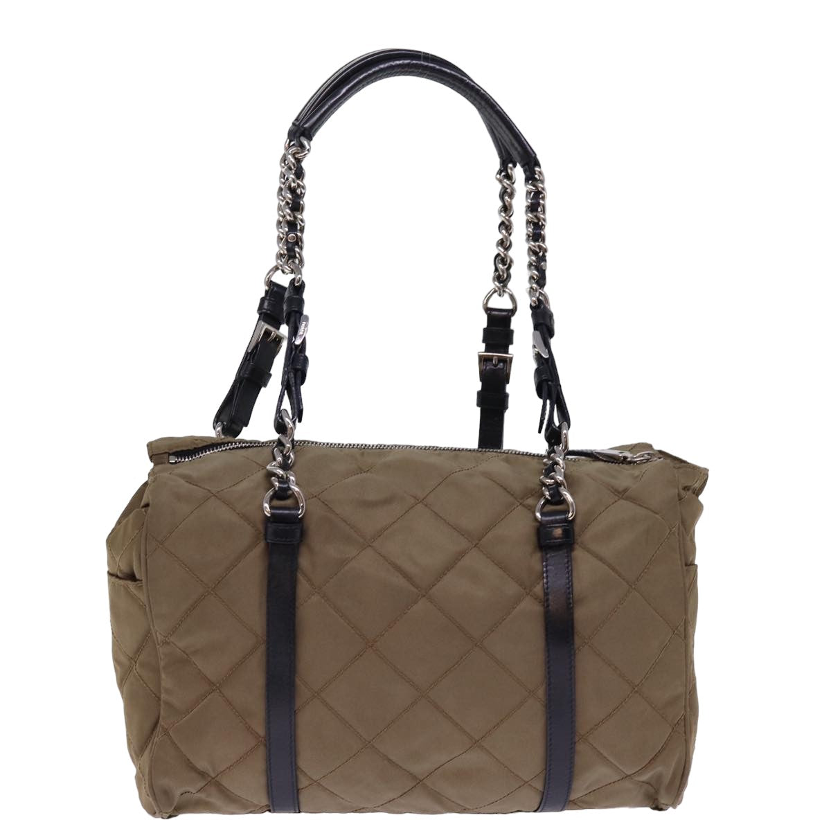 PRADA Chain Shoulder Bag Nylon Brown Auth ep4518