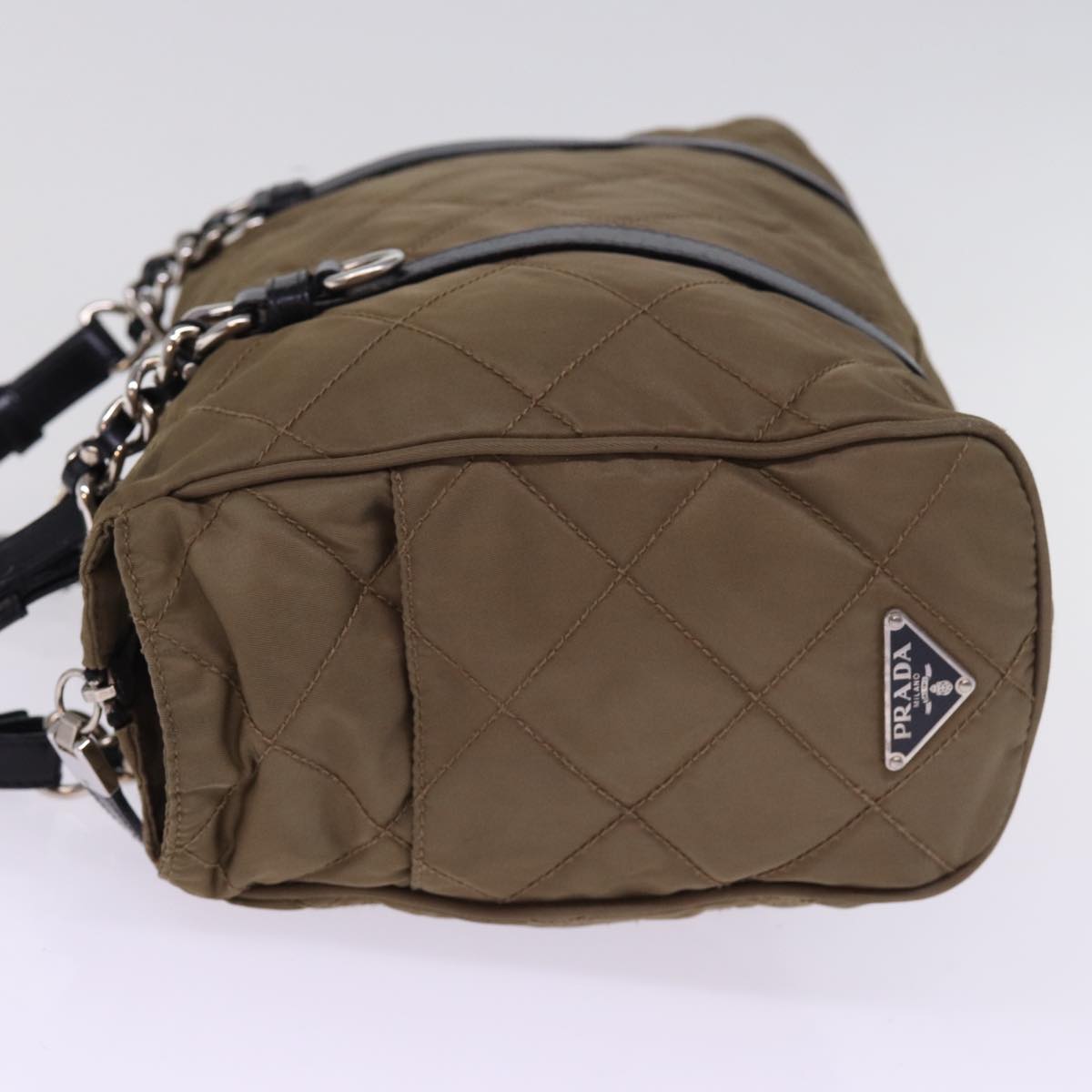 PRADA Chain Shoulder Bag Nylon Brown Auth ep4518