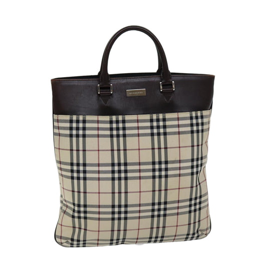 Burberry Nova Check Hand Bag Canvas Beige Auth ep4559