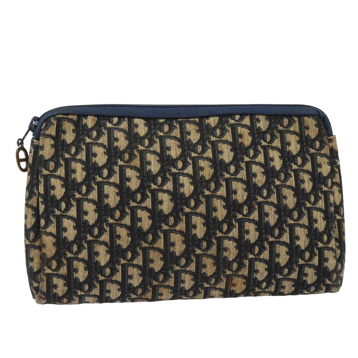 CHRISTIAN DIOR Trotter Canvas Clutch Bag Navy Auth ep4644