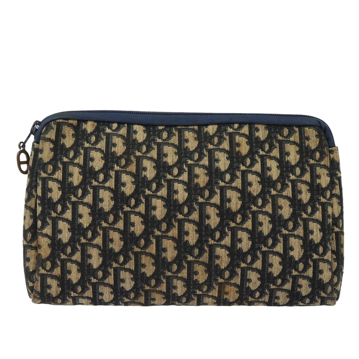 CHRISTIAN DIOR Trotter Canvas Clutch Bag Navy Auth ep4644