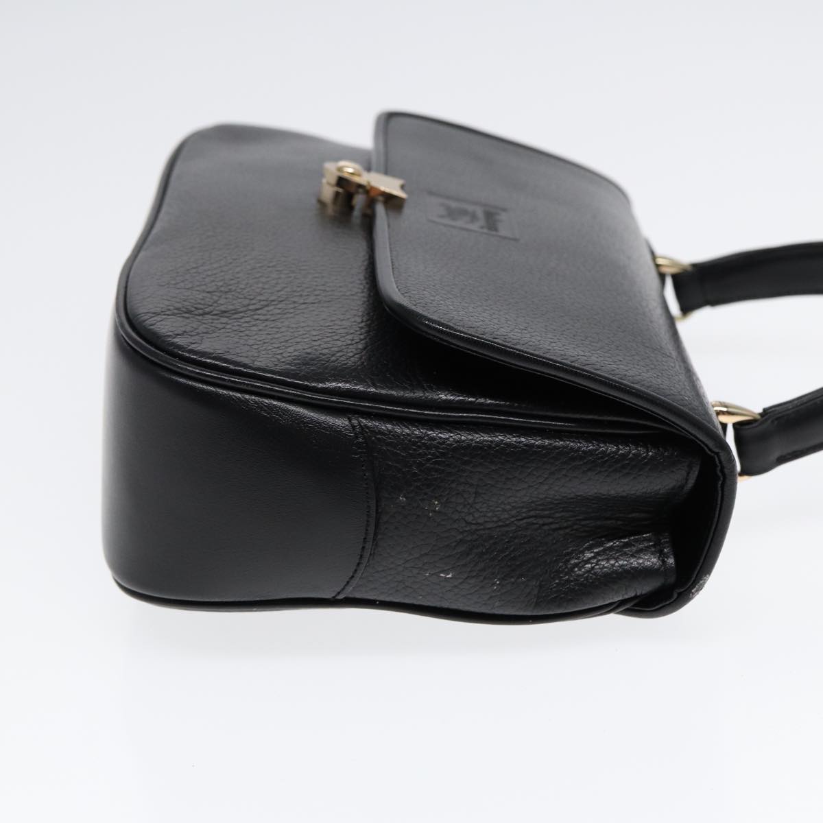 BurberrySs Hand Bag Leather Black Gold Auth ep5473