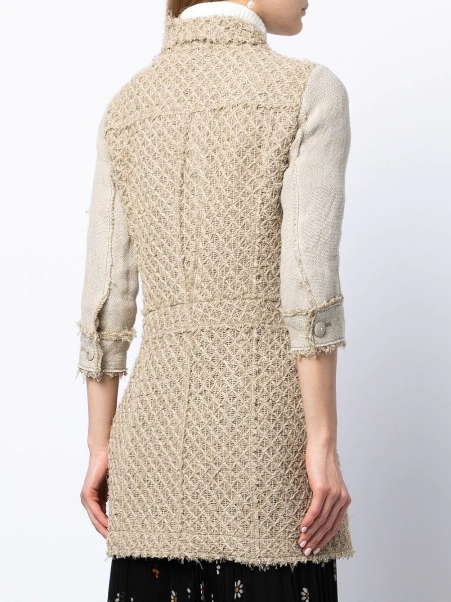 Beige Tweed Mid-length Jacket