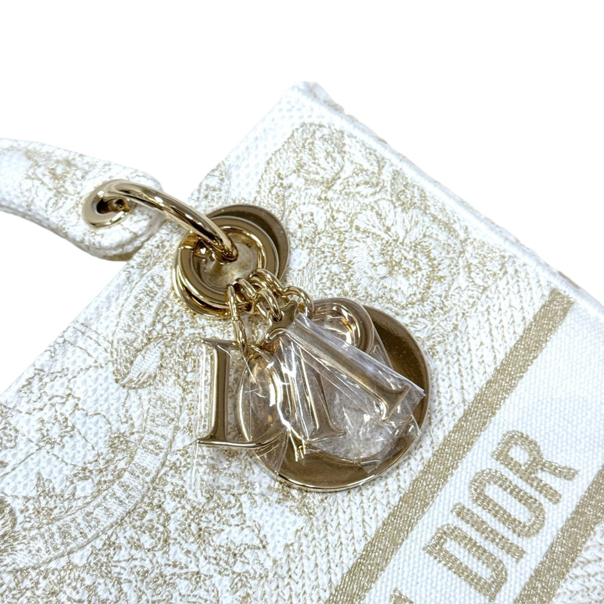 Lady D-Lite Medium Canvas Embroidered White Gold GHW