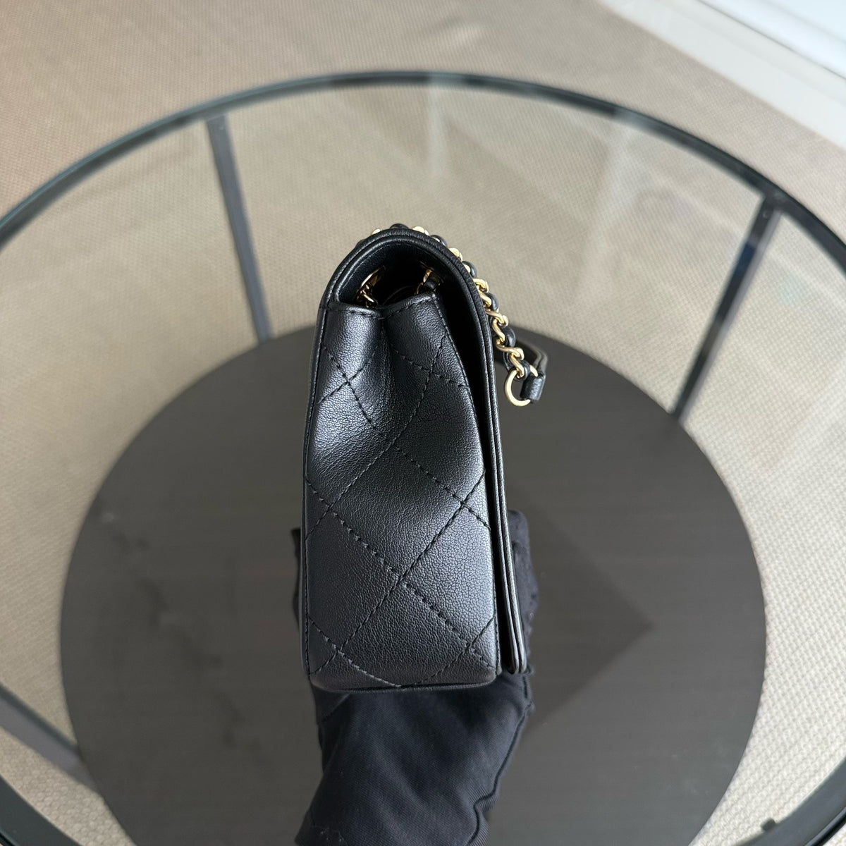 Chanel Seasonal Flap Mademoiselle - 25CM Quilted Lambskin Black Gold Hardware Series 23