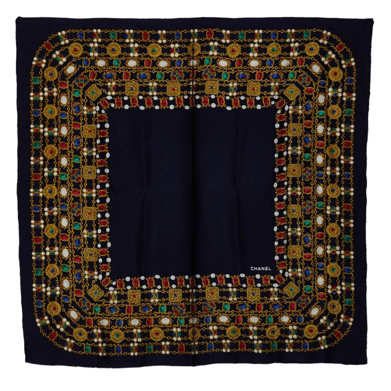 Chanel Chain Color tone Scarf Navi Gold Multicolor Silk  Chanel (Chanel)