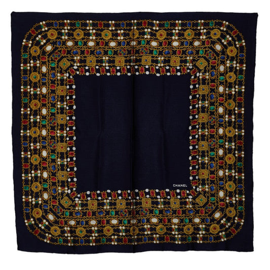 Chanel Chain Color tone Scarf Navi Gold Multicolor Silk  Chanel (Chanel)
