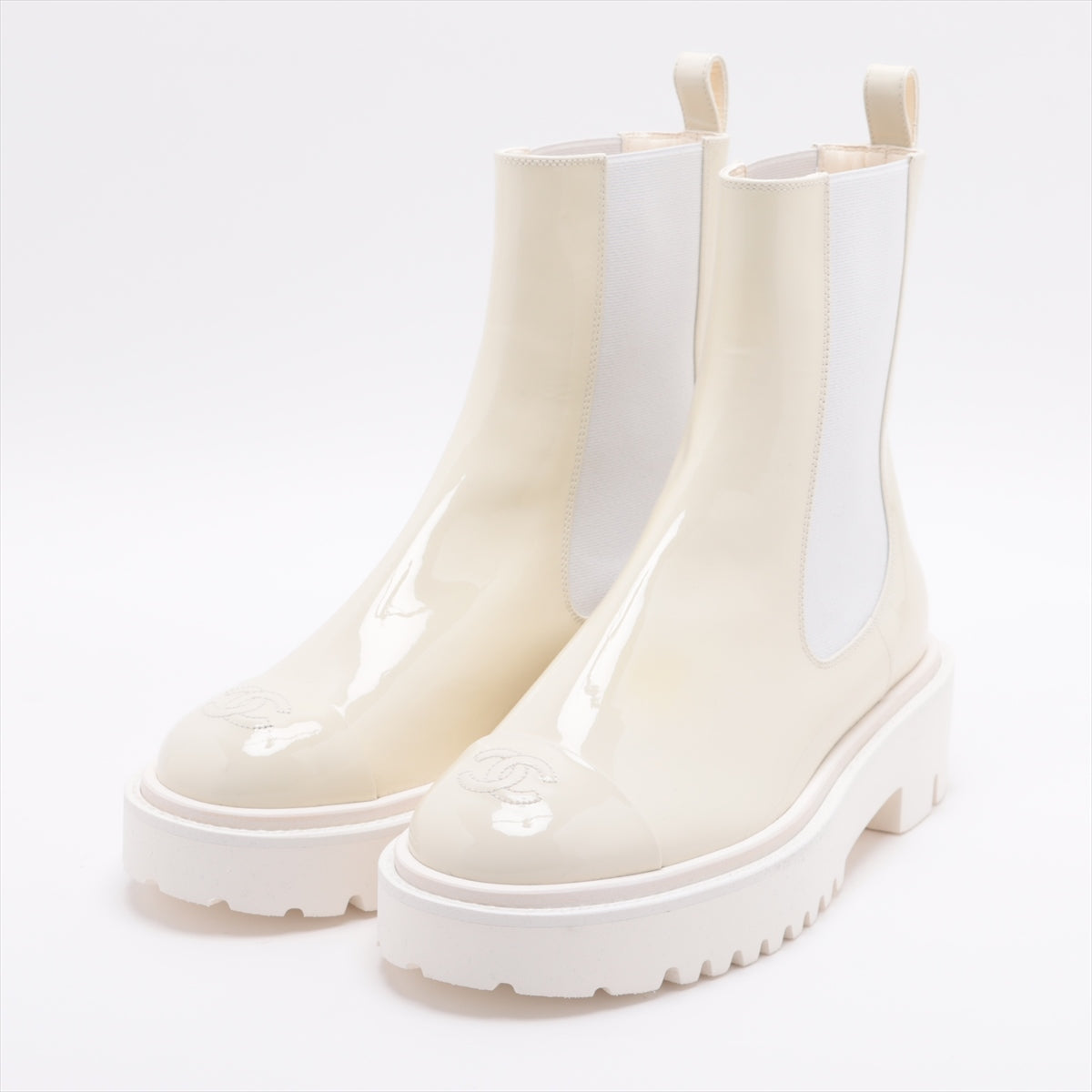 Chanel Coco 22C Patent Leather Sidewear 37 1/2  White G38218
