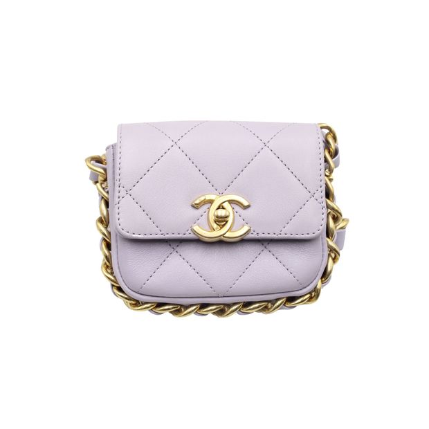 CHANEL Mini Framing Chain Flap Bag in Purple Leather