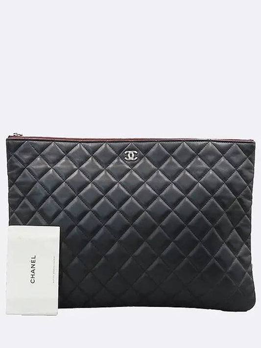 A82552 Black Classic Lambskin Silver Logo Large Clutch Chanel