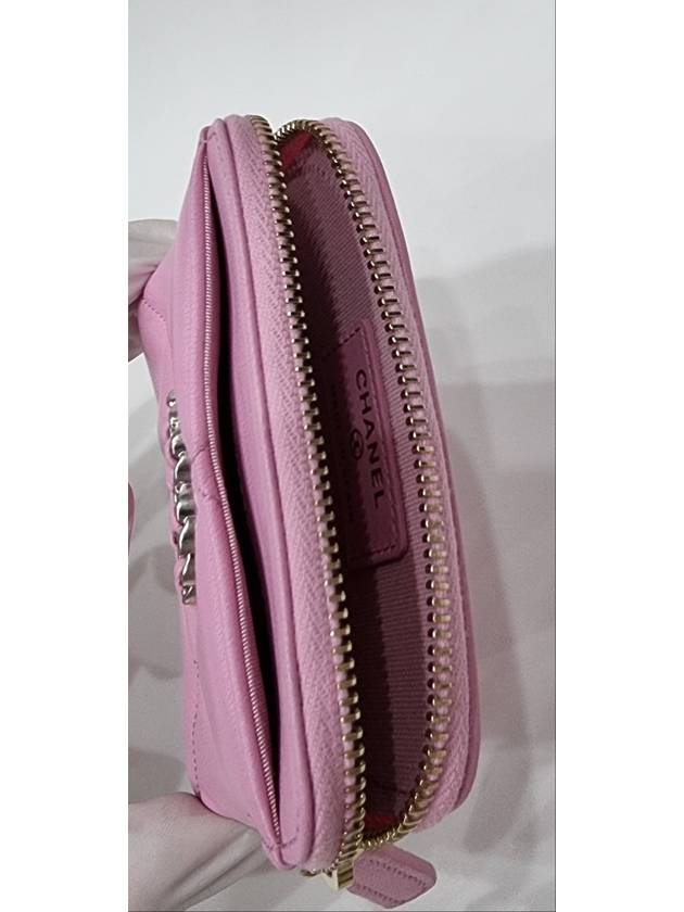 Nineteen Gold CC Logo Lambskin Zipper Card Wallet Pink Chanel