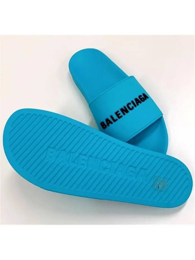 Luxury Balenciaga  Men's Logo Full Slippers Blue