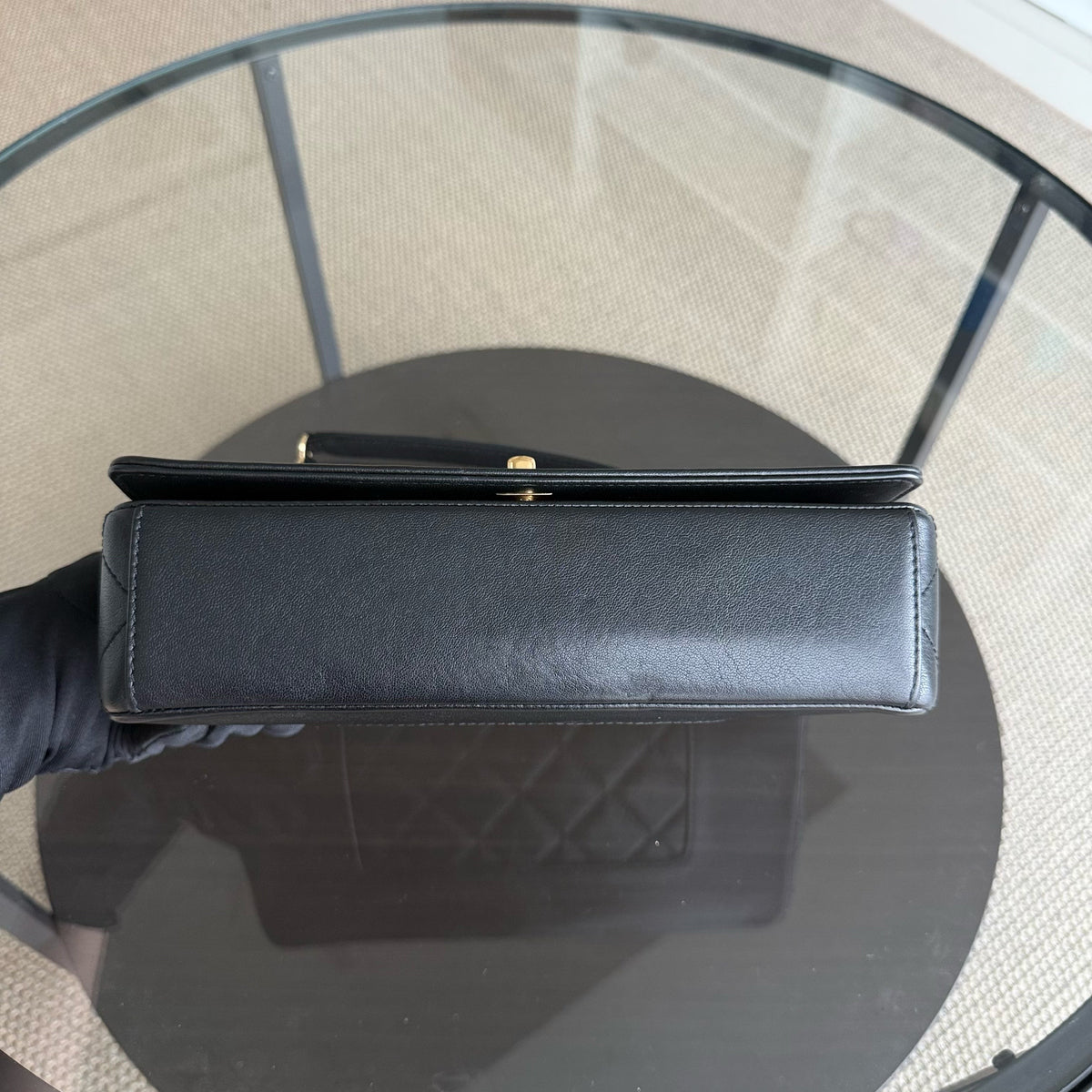 Chanel Seasonal Flap Mademoiselle - 25CM Quilted Lambskin Black Gold Hardware Series 23