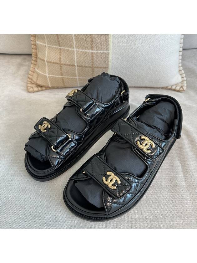 Logo Crumpled Shiny Lambskin Sandals Black Chanel