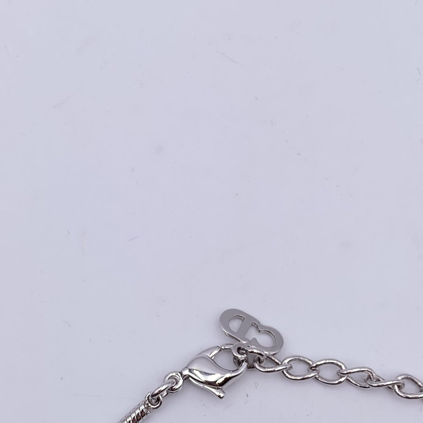 CHRISTIAN DIOR Silver Metal D Logo Pendant Chain Necklace