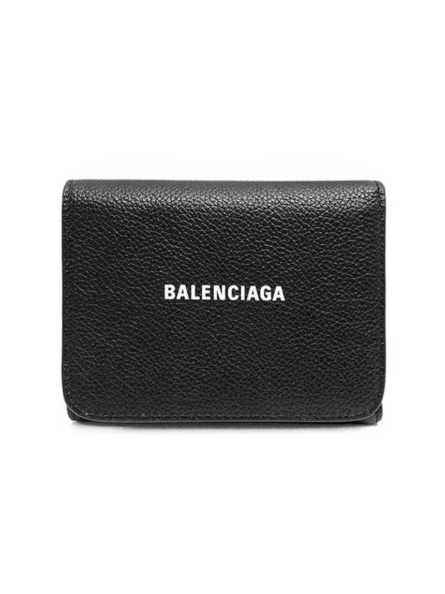 Luxury Balenciaga  Logo Leather Half Wallet Black