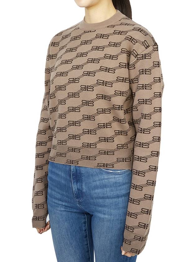 Luxury Balenciaga  BB Icon Jacquard Knit Top Brown