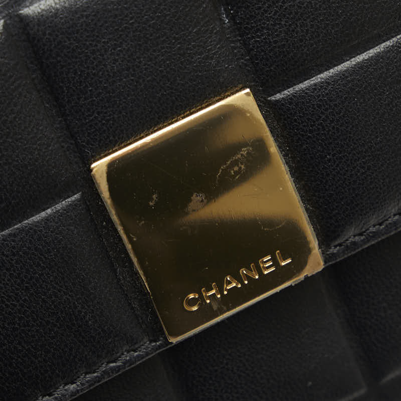 Chanel Chocolate Bar Three Folded Wallet Black Leather