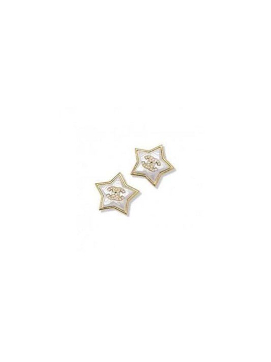 CC Logo Star Crystal Earrings White Gold Chanel