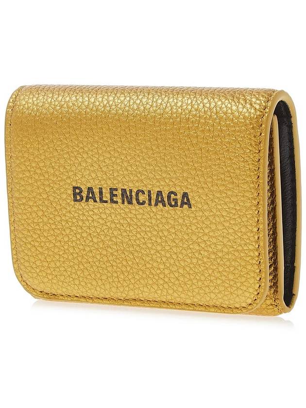 Luxury Balenciaga  Logo Print Tri-Fold Half Wallet Gold