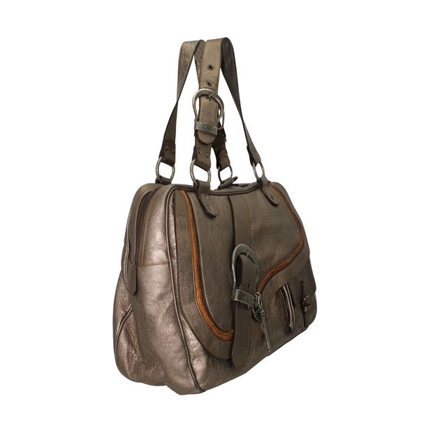 DIOR Gaucho Large Tote Bag in Silver Metallic Leather
