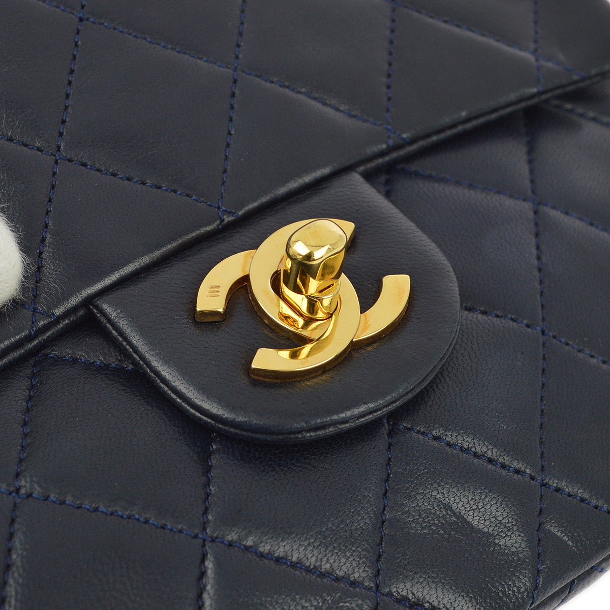 Chanel Navy Lambskin Mini Classic Square Flap Shoulder Bag 17