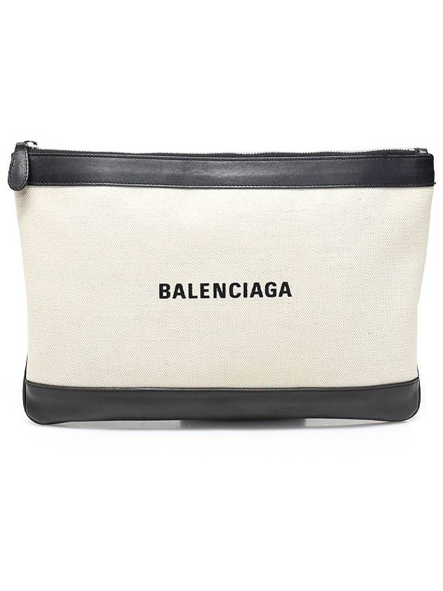 Luxury Balenciaga  420407 Cotton Canvas Navy Clip M Clutch