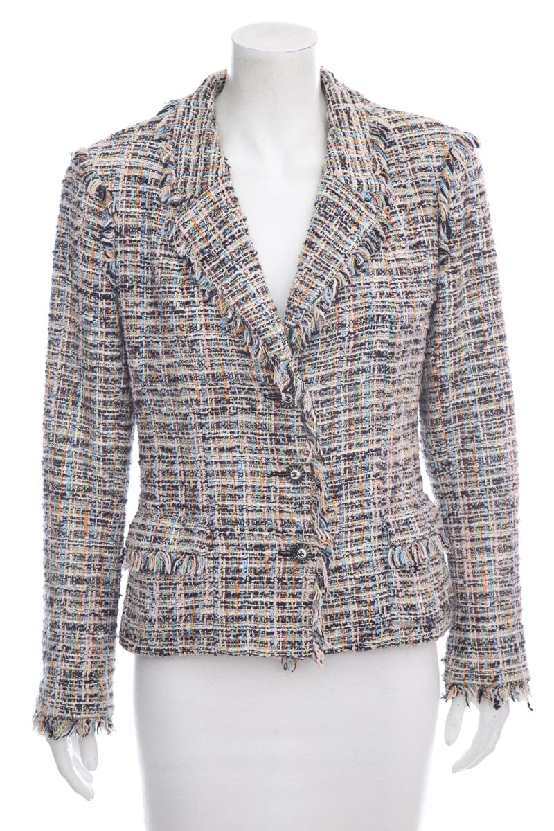 Chanel Multicolor Tweed Fringe Jacket SZ 42