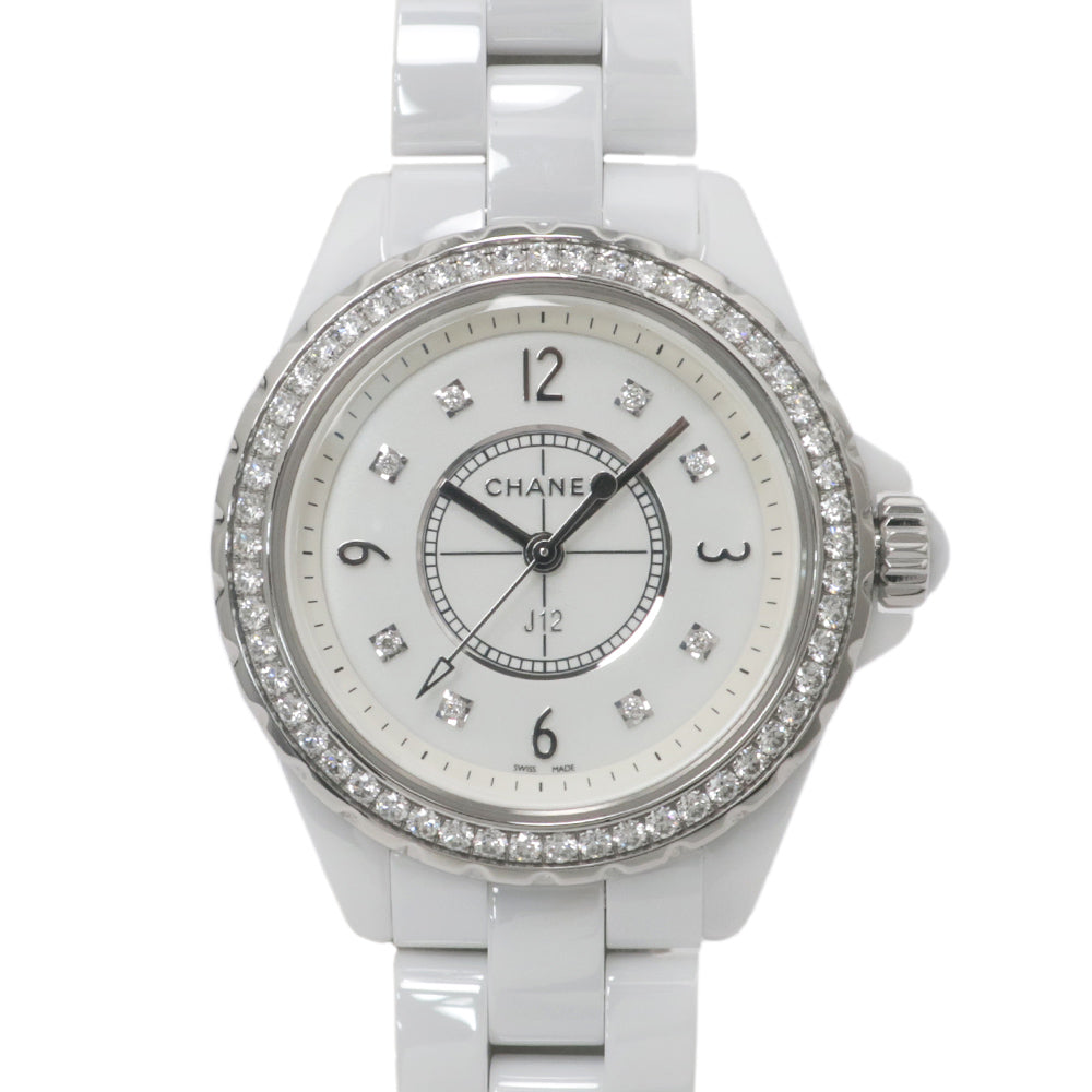 CHANEL J12 33mm H3110 White Ceramic White Bezel Diamond 8P Diamond Quartz  Woman Watch