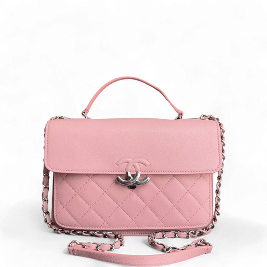 Chanel CC Box Flap - Calfskin Quilted Pink Silver Hardware Series 24