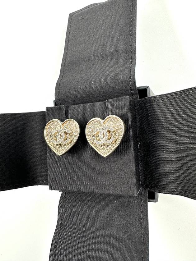 CC Logo Heart Crystal Earrings Gold Chanel