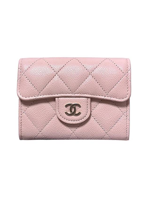 Classic CC Logo Flap Caviar Card Wallet Pink Chanel