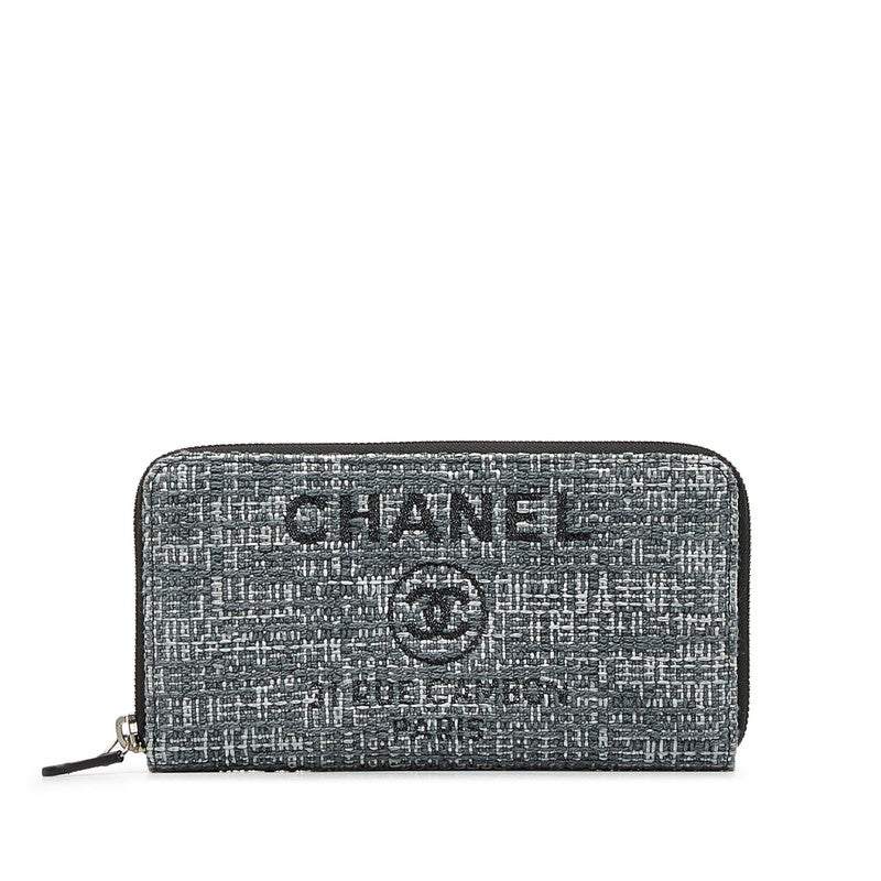 Chanel Long Zip Wallet in Tweed Denim Blue