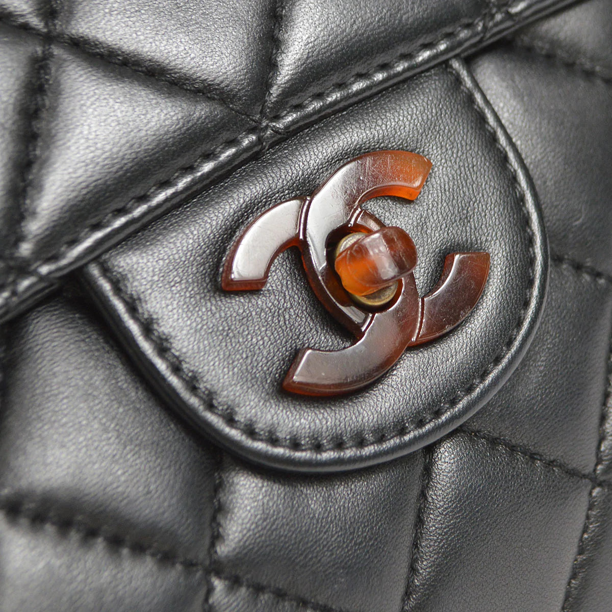 Chanel 1996-1997 Tortoiseshell Small CC Classic Flap Jumbo Black Lambskin