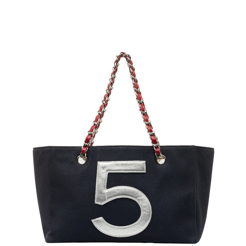 Chanel None. 5 No. 5 Coco Chain Tote Bag Navy Red Silver Canvas Leather  Chanel