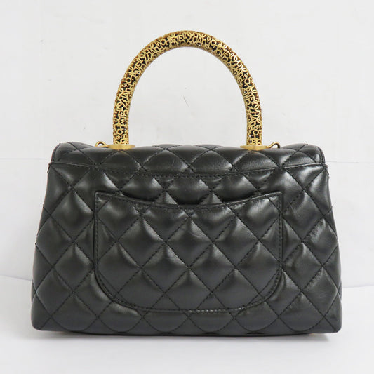 Chanel Coco Handle 24 XS A92990 Black G  Top Handle Flap Bag Black GD Gold Tools Logo Leather
