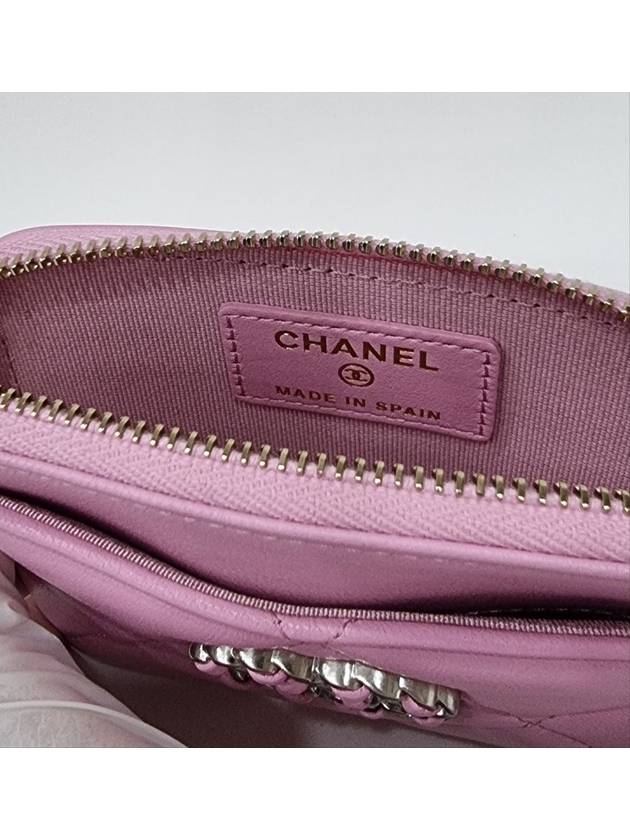 Nineteen Gold CC Logo Lambskin Zipper Card Wallet Pink Chanel