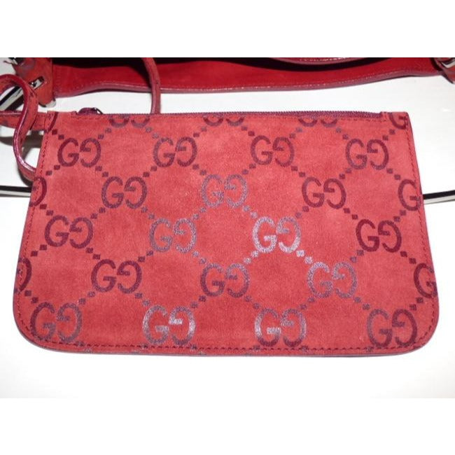 Gucci Tom Ford Red Embossed Guccissima Print Suede Leather Hobo w Wallet