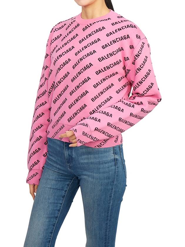 Luxury Balenciaga  Mini All-Over Logo Knit Top Pink