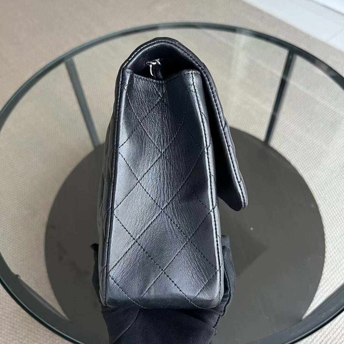 Jumbo Classic Flap Single Flap Quilted Lambskin Black Silver Hardware Series 14
