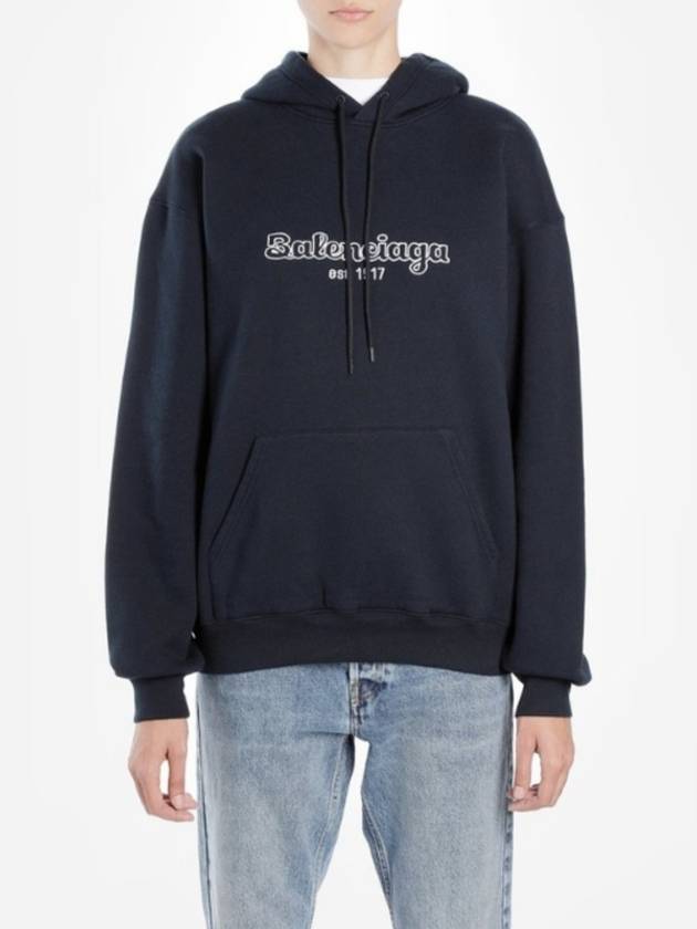 Luxury Balenciaga  Embroidered Logo Hoodie Navy