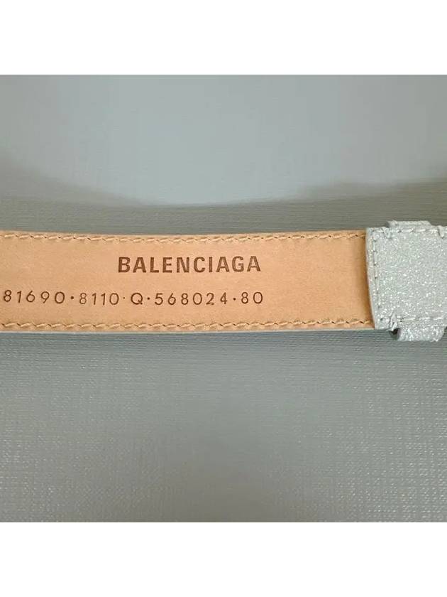 Luxury Balenciaga  BB Buckle Glitter Calf Leather Belt Silver
