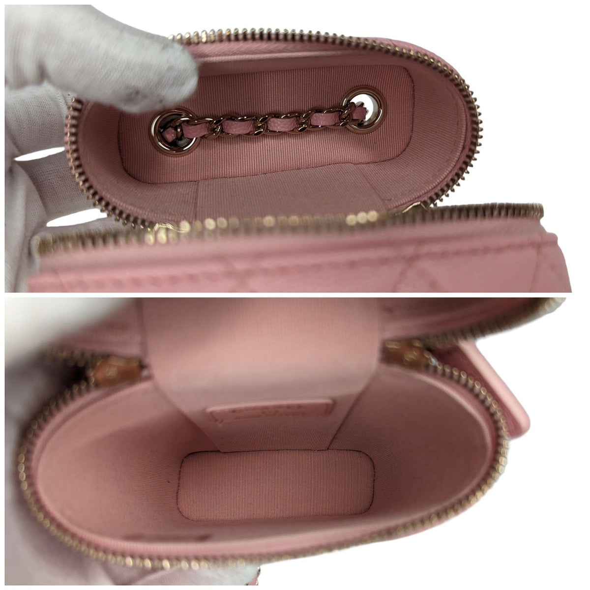 Chanel Rose Quilted Caviar Vanity O-Phone Holder With Chain